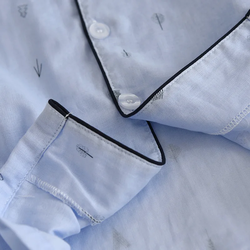 Пижама Мужская с короткими рукавами тонкая двухслойная марлевая Повседневная