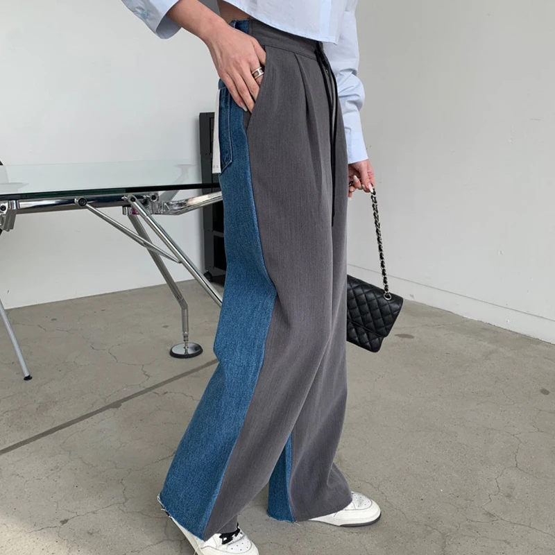 

ZHISILAO New Patchwork Wide Leg Pants Women Vintage Loose Office Lady High Waist Trousers Autumn 2023