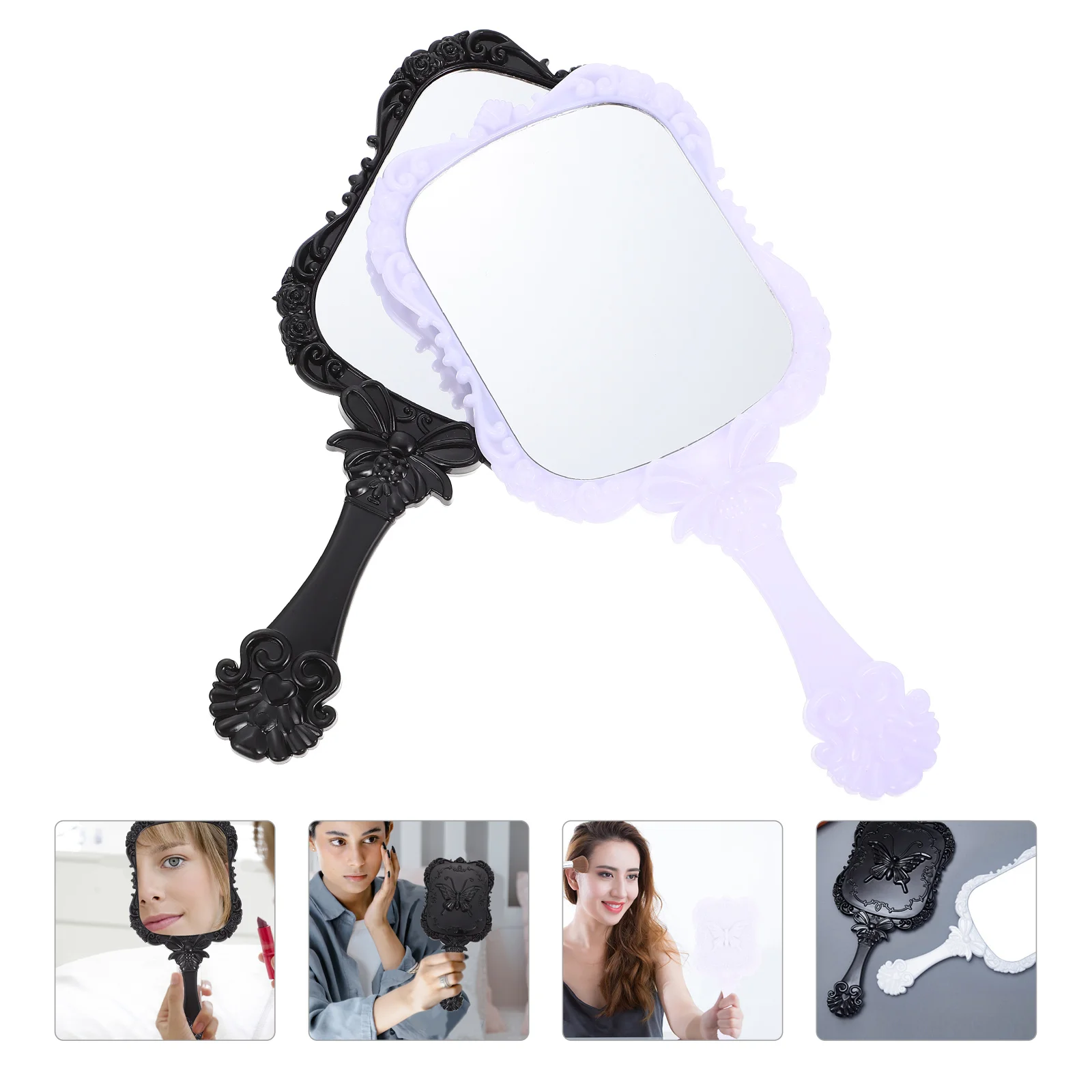 

2 Pcs Handheld Mirror Vanity Handle Mirrors Travel Accessories Room Decor Magnifier Makeup Dresser