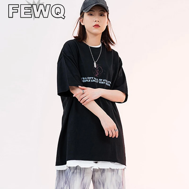 

FEWQ Line Printing Male Casual T-shirts American High Street Stylish Men's Pullovers Vintage Streerwear 2023 Spring New 24B1366