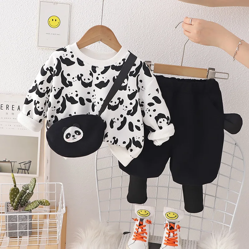 

Boy Suit New Cartoon Cute Shoulder Bag Baby Long Sleeve Sweater Pants Two-Piece Set Baby Autumn Clothes