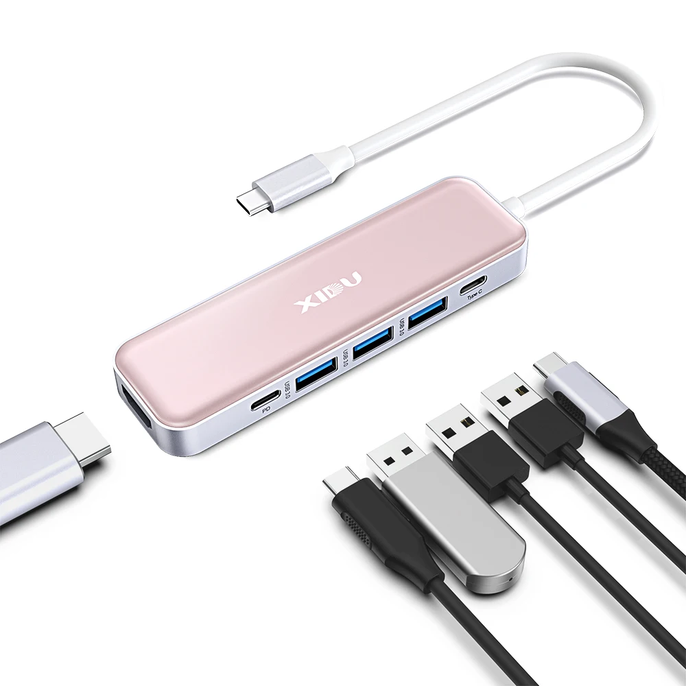 

USB-концентратор XIDU 6 в 1, совместимый с HDMI, USB 3,0 2,0 PD