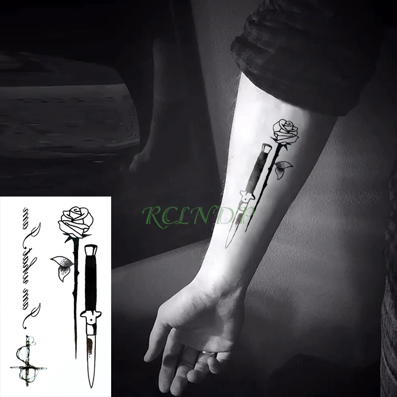 

Waterproof Temporary Tattoo Sticker dagger Knife rose English letter tatto stickers flash tatoo fake tattoos for Men girl women