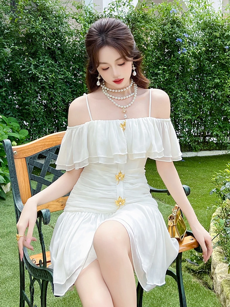 Модное Горячее Милое пляжное платье с оборками для отпуска красивая женская