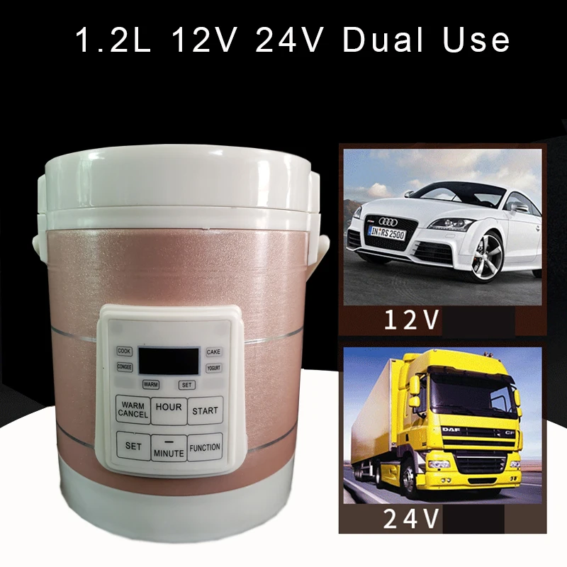 

12V 24V Mini Rice Cooker Car Truck Soup Porridge Cooking Machine Food Steamer Electric Heating Lunch Box Meal Heater Warmer1.2L