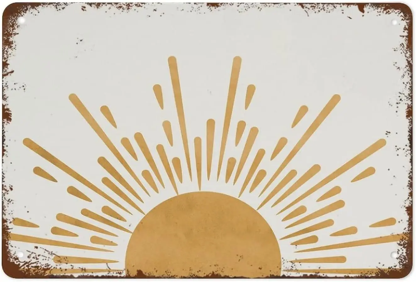Vntge Metl Tn Sgn Md Century Modern rt Wll Decor Sun Prnt Boho Horzontl Yellow Sunset Mnmlst Плакат Sutble For Home Grg