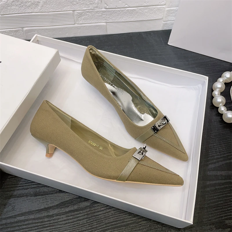 

2023 г., женские туфли-лодочки тонкие босоножки на низком каблуке, женская обувь с острым носком, обувь для работы без застежки Женская Повседневная офисная обувь