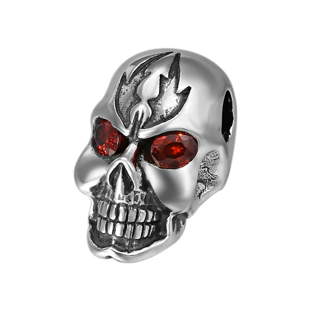 

Skull Beads S925 Sterling Silver Punk Style Loose Bead Inlaid Black Accessories Parts Charm Accessory Self-Assembly