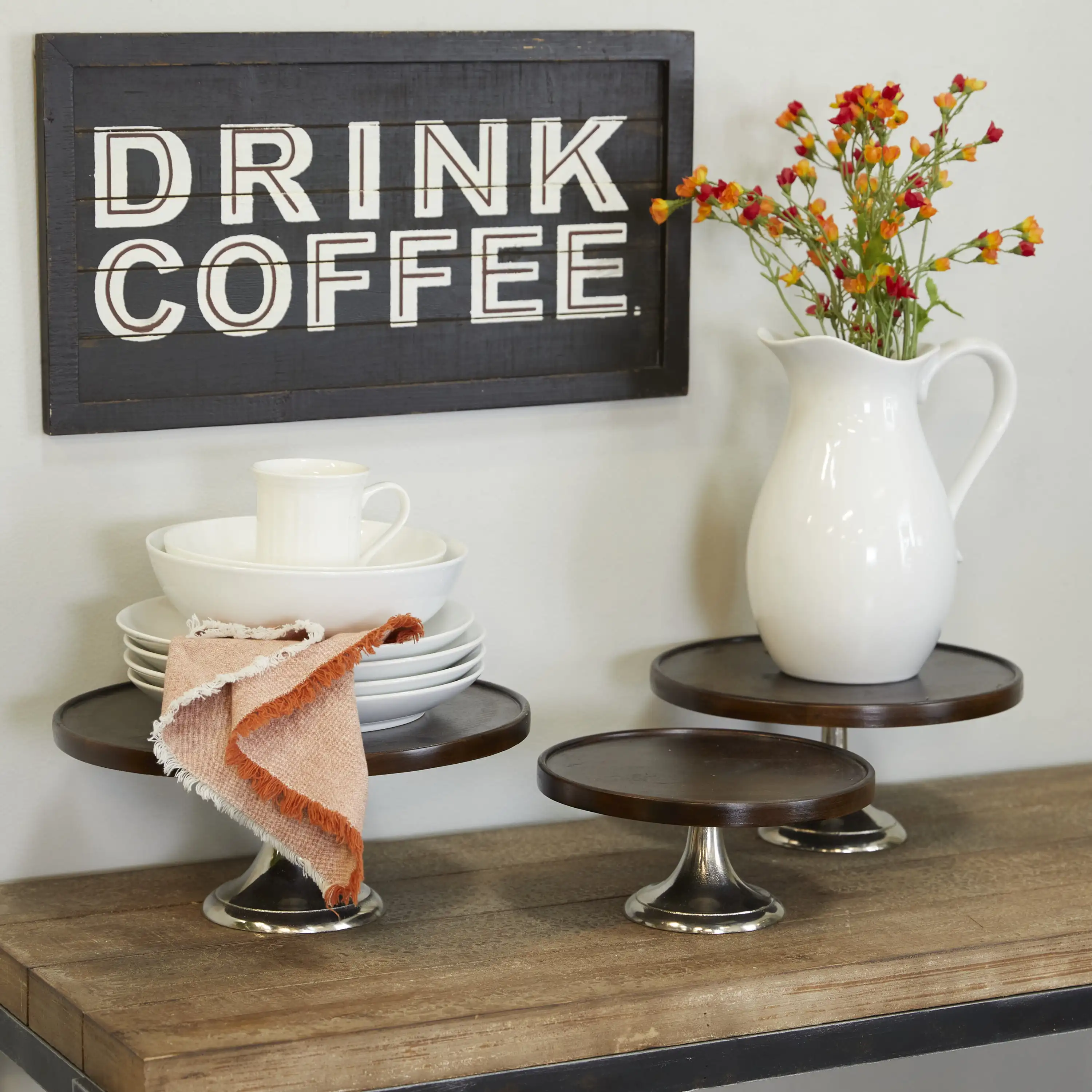 

14", 12", 10" D Wood Modern Cake Stand, Dark Brown, 3-Piece