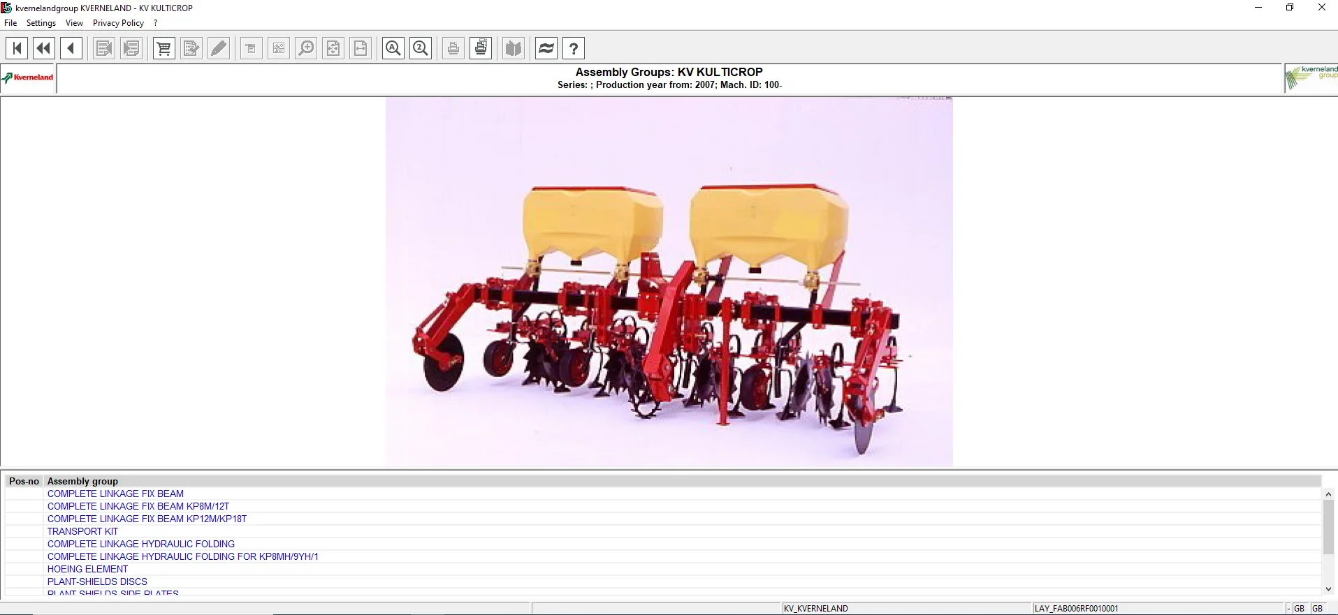 Каталог электронных запчастей Kverneland для сельскохозяйственного оборудования