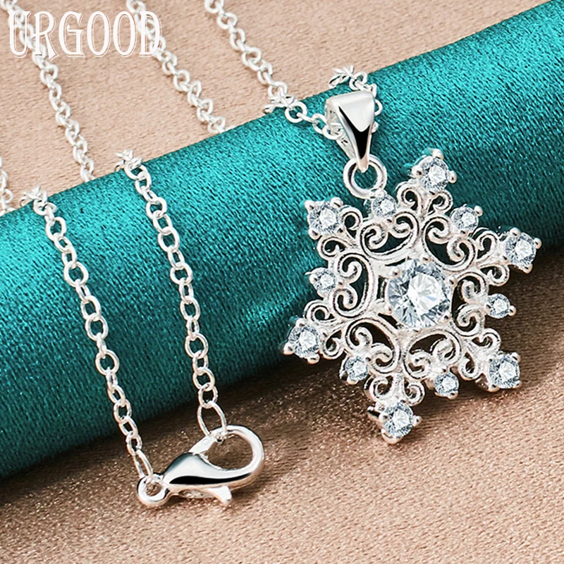 

925 Sterling Silver AAA Zircon Snowflake Pendant Necklace 16-30 Inch Chain For Women Party Engagement Wedding Fashion Jewelry