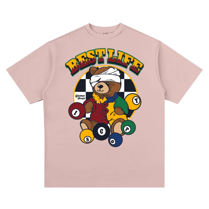 

Cartoon Bear BESTLIFE Print Couple Tees Versatile Oversized T-shirt Cotton Top Tees Streetwear Men's Clothing Woman Clothes