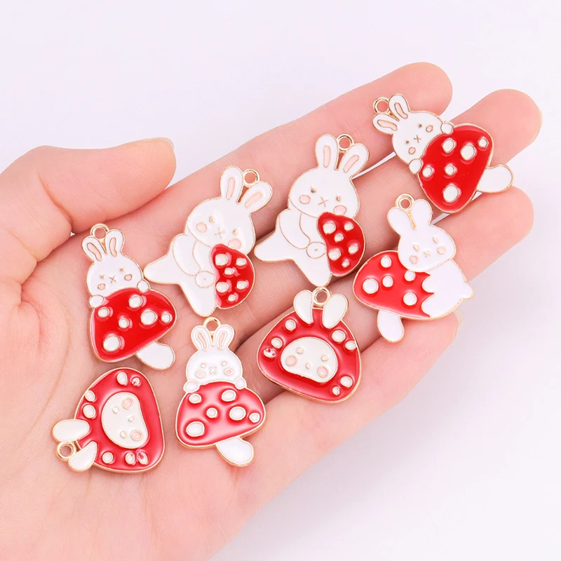 

10Pcs Cartoon Mushroom Rabbit Enamel Charms for Jewelry Making Earring Pendant Necklace Keychain Phone Diy Accessories Craft