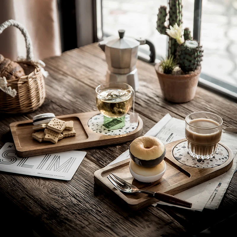 

Japanese-style lacquerless acacia wooden pallet solid wood plate afternoon tea snack plate for eating bread plate with coasters