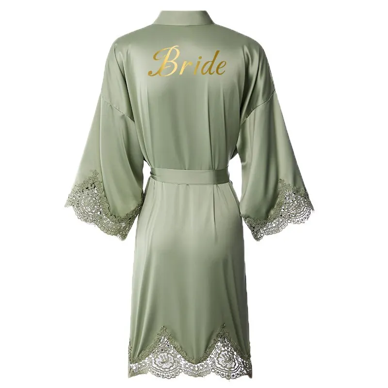 

Sexy Lace Wedding Bride Robes Kimono Bathrobe Gown Summer Women Sleepwear Bridesmaid Soft Satin Homewear Loungewear Nightwear