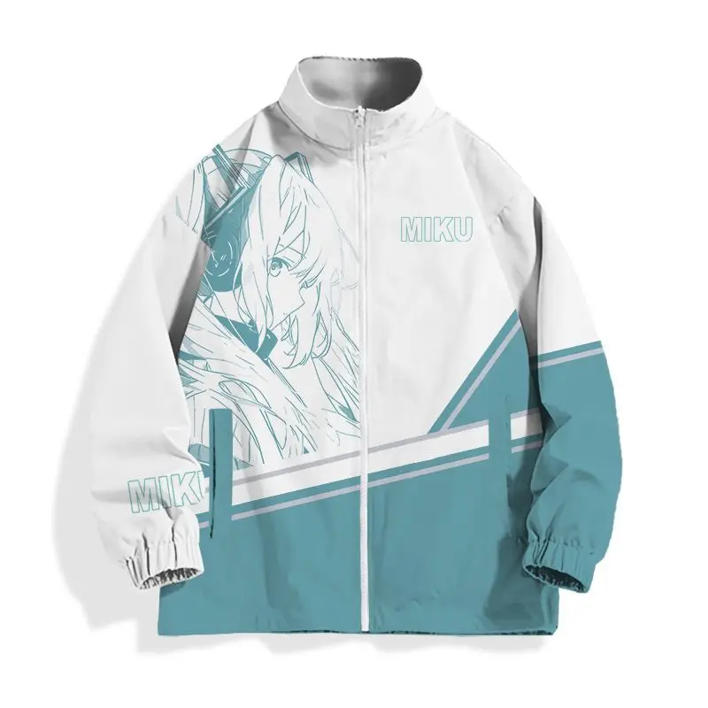 Фото Периферийная куртка Hatsune Miku Miku с воротником-стойкой на молнии, ветрозащитная теплая толстовка, двумерная одежда в стиле аниме №4