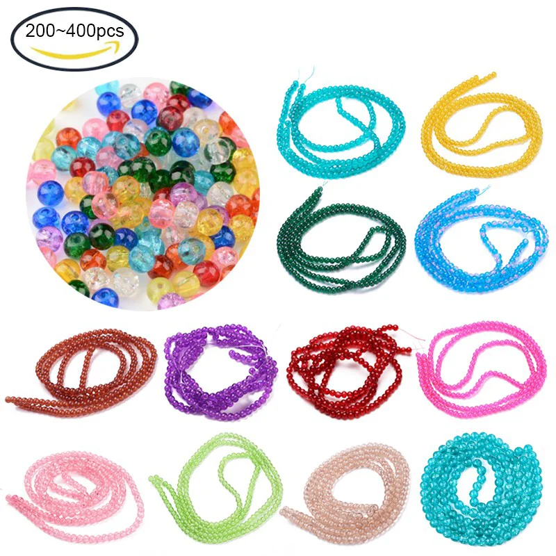 

200~400 Pcs 4mm Mixed Crackle Glass Beads Strands Jewelry Craft Making Hole: 1.1~1.3mm