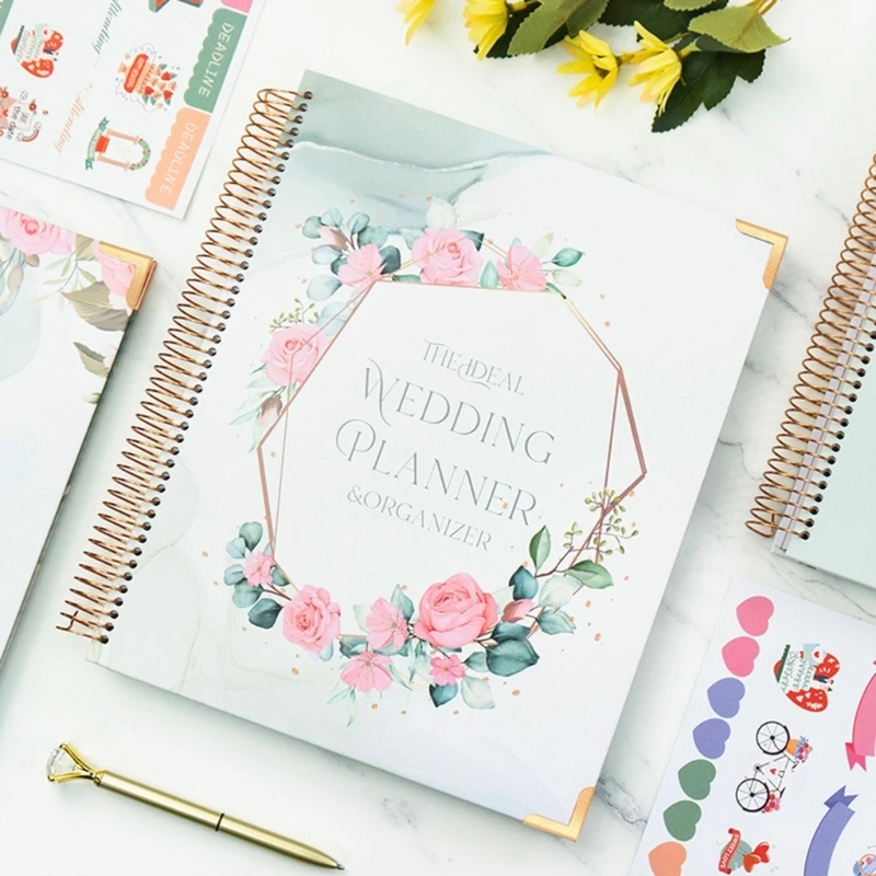 

Complete Wedding Planner Hardcover Wedding Organizer Book Floral Wedding Diary Engagement Gift Book for Bride To Be K1KF