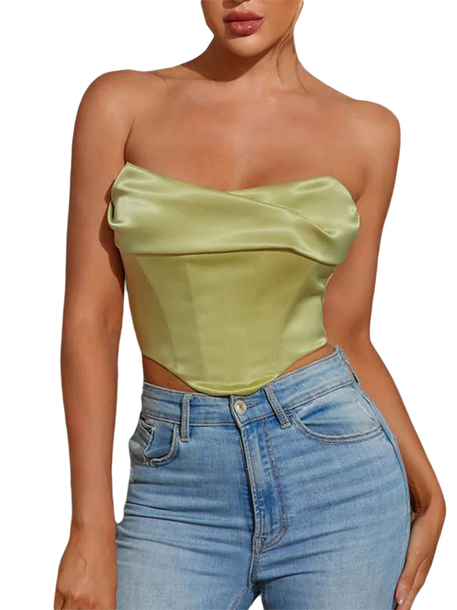 

Women s Corset Crop Off Shoulder Tube Tops Sleeveless Strapless Bustier Push Up Cami Tank Top Vintage Clubwear
