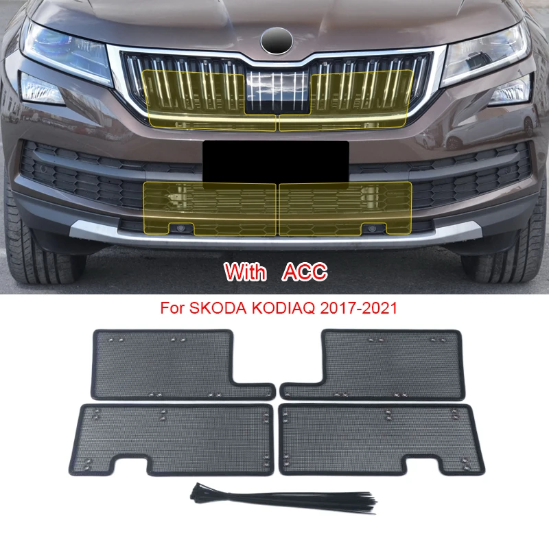 

4pcs Car Insect Screening Mesh Front Grille Insert Net Styling Stainless Steel For SKODA KODIAQ GT 2017-2025 Auto Accessoories