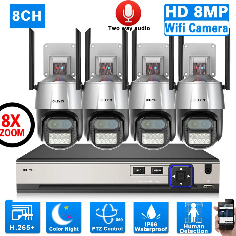 

XMEYE 4K Wifi PTZ IP Camera System 8X Zoom Dual Lens Wireless Surveillance Camera System with 8MP 8CH POE NVR Security System