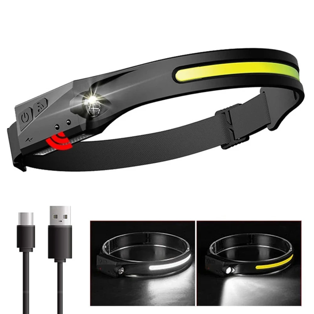 

5 Modes COB LED Head Lamp Induction Headlamp Type-C Rechargeable Head Light Night Fishing Running Working Outdoor Flashlight