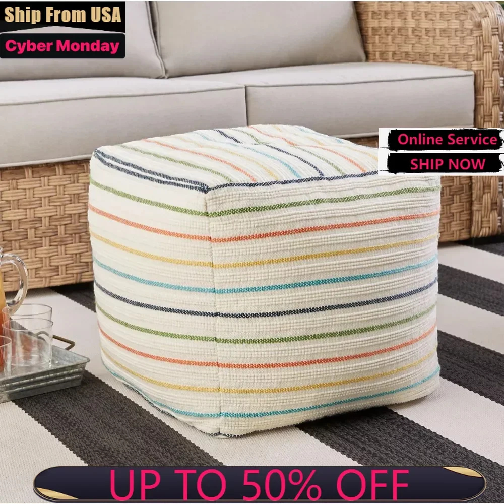 

Stripe Outdoor Pouf, 16", Multi-Color