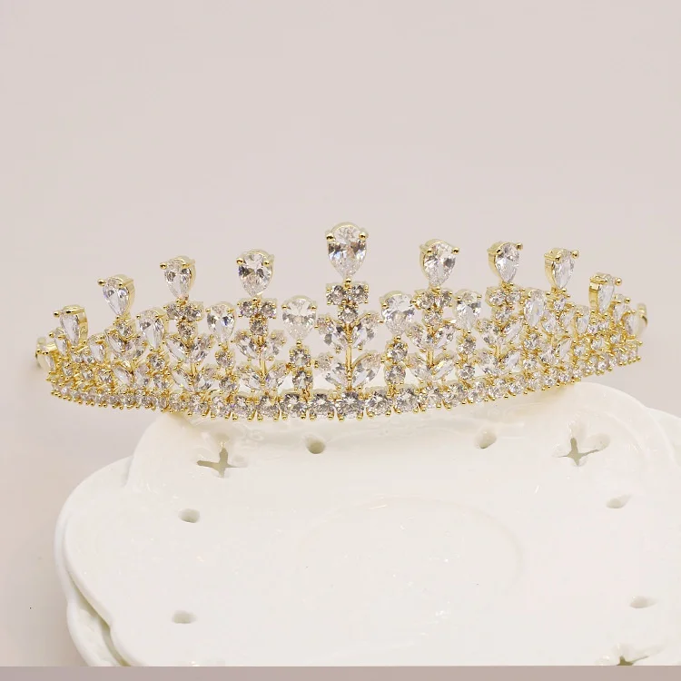 

Bridal Hair Accessories High Knot Golden Crown Headdress Customized Micro-Inlaid Crown Wedding Dress Formal Dress Accessories