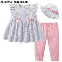colorful childhood kids clothes spring summer baby girls cotton sets top t shirt dress pink pants outfits 2 piece set 22118