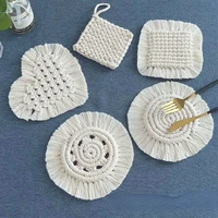 1pc cotton braid coaster handmade macrame cup cushion bohemia style non slip cup mat non slip pot holder table placemat