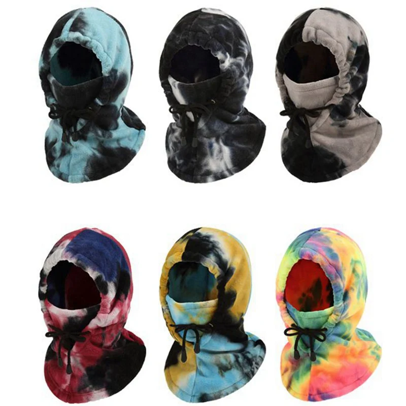 

Outdoor Cold Protection Face Protection Tie Dyeing Ski Cap Polar Fleece Drawstring Unisex Riding Keep Warm Balaclava Beanie