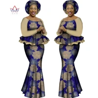 customize 2022 african women applique long sleeve topmermaid skirtscarf 3 pieces set bintarealwax sexy lady skirt suit wy1562