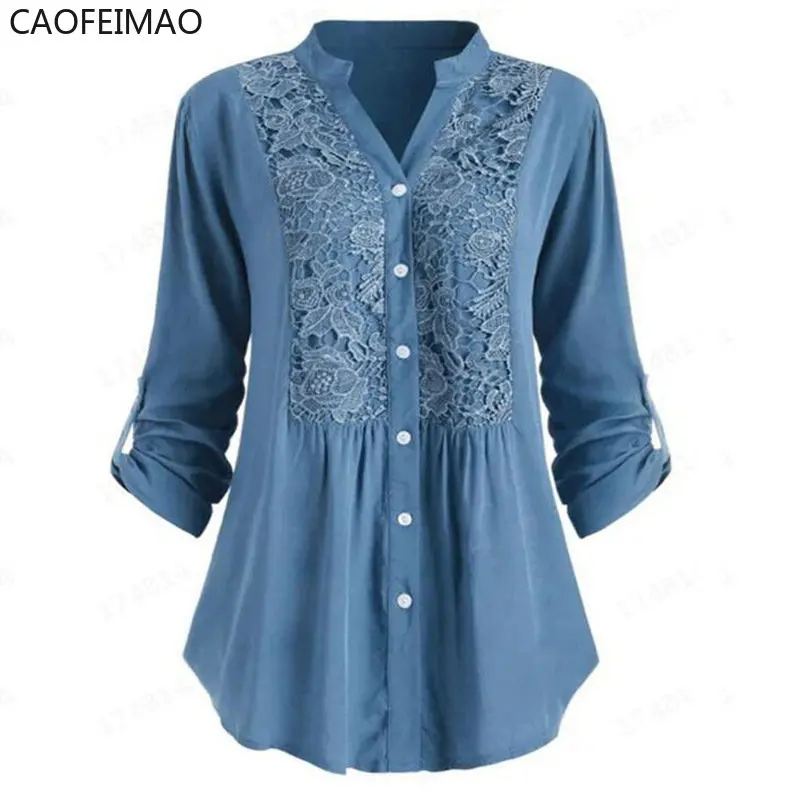 

Женская Однотонная рубашка с воротником-стойкой и длинным рукавом