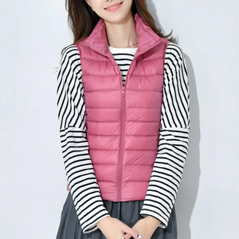 Popular Ladies Down Waistcoat Zipper Lightweight Coldproof Slim Fit Waistcoat  Thin Women Down Vest for Daily Wear