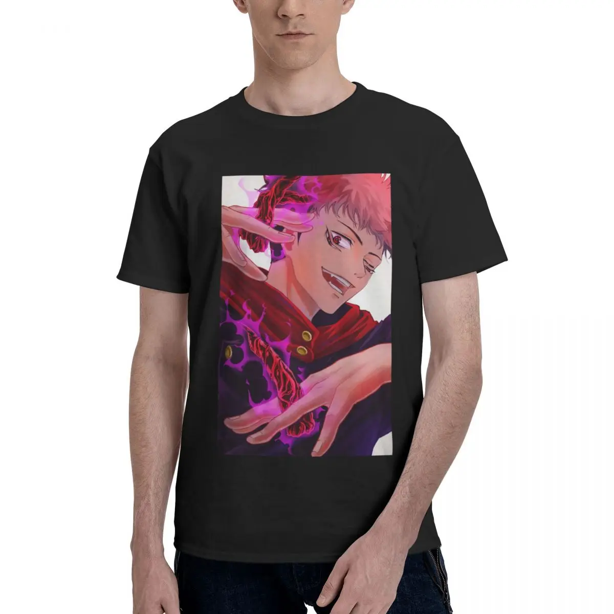 

Yuji Itadori T-Shirts Jujutsu Kaisen Pure Crewneck T Shirts Streetwear Mens Premium Top