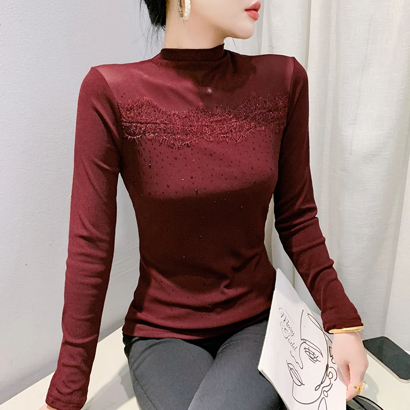 Женская водолазка с длинным рукавом элегантная облегающая однотонная Сетчатая