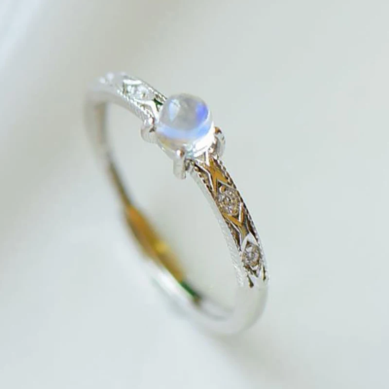 

Original new inlaid moonstone opening adjustable ring Chinese style retro compact charm ladies brand silver jewelry
