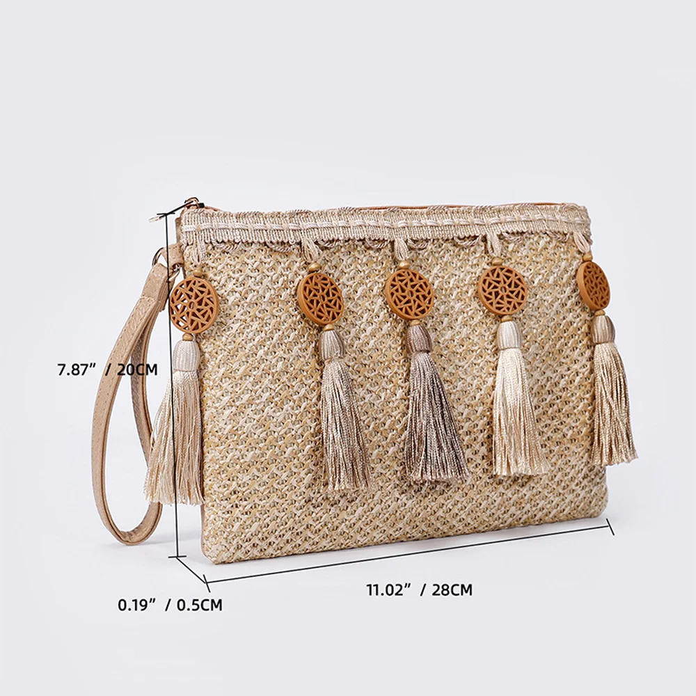 Fashion Straw Wristlet Clutch Bags Women Personalization Tassels Envelope Wallets Ladies Casual Summer Beach Woven Clutch Purse