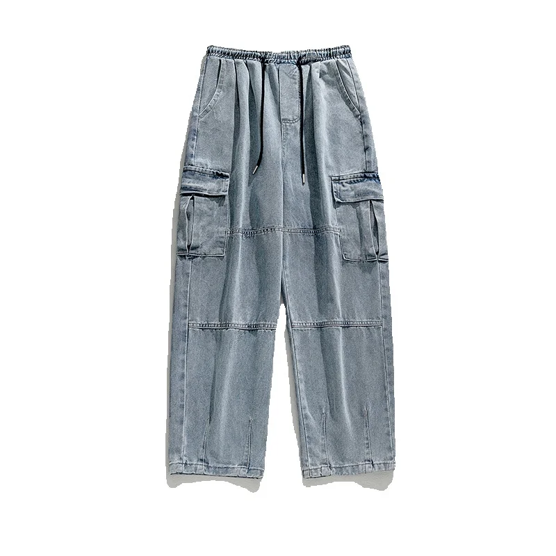 Blue Black Baggy Jeans Men's Fashion Pocket Cargo Jeans Men Japanese Streetwear Hip-hop Loose Straight Denim Pants Mens Trousers