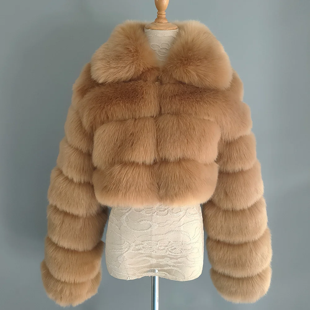 Amorkiss Haining New Women's Wool Imitation Fox Fur Grass Coat Women's Wool Short Wool Coat Lapel