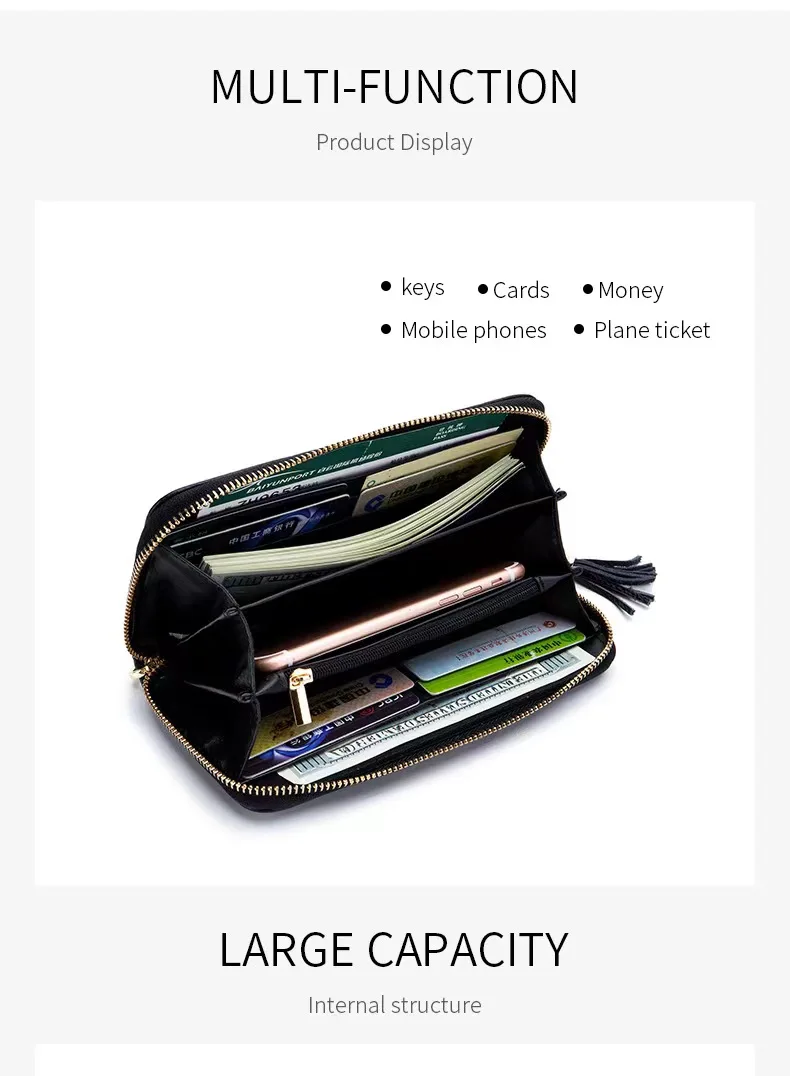 New European And American Fashion High-Quality Leather With Fringes Long Men's And Women's Wallet Multifunctional Card Bag