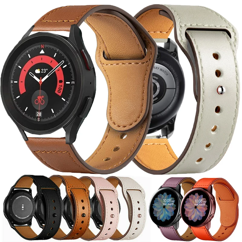 

Ремешок кожаный для наручных часов, браслет для Samsung Galaxy watch 5/pro/4/Classic 44 мм 40 мм Huawei GT/2/Pro Active 2 45 мм, 20 мм 22 мм