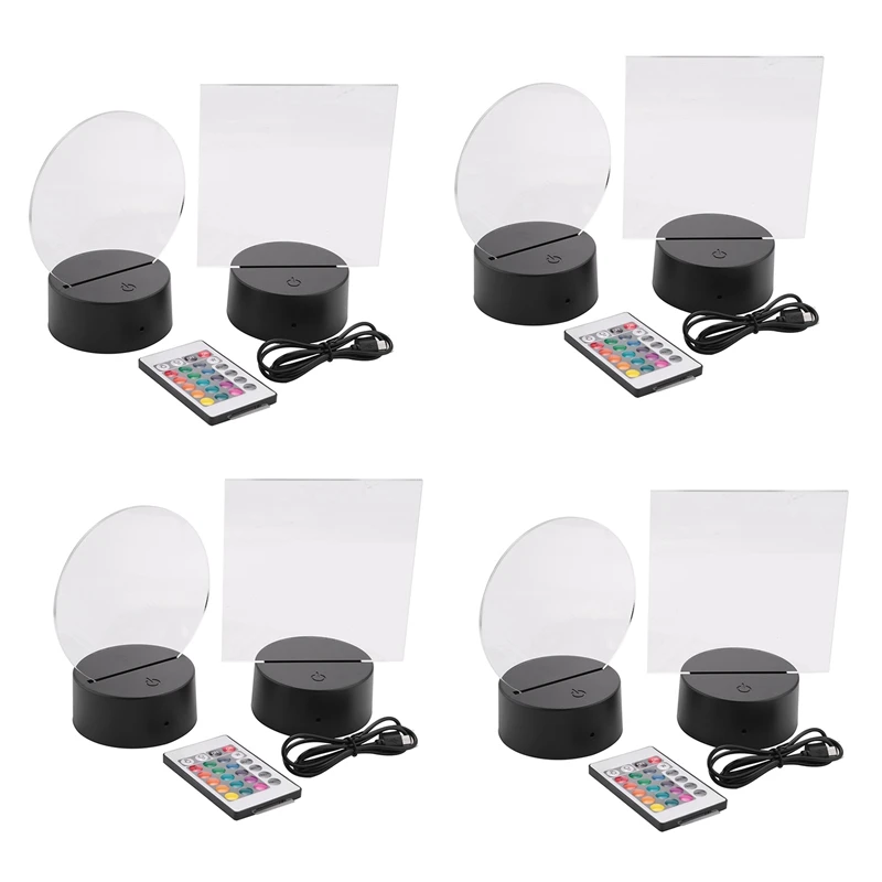 

4 Pieces Clear Acrylic Sheets And 4 Pieces 3D Night LED Light Lamp Base For Restaurant Room Shop Bar Cafe (Black Base)