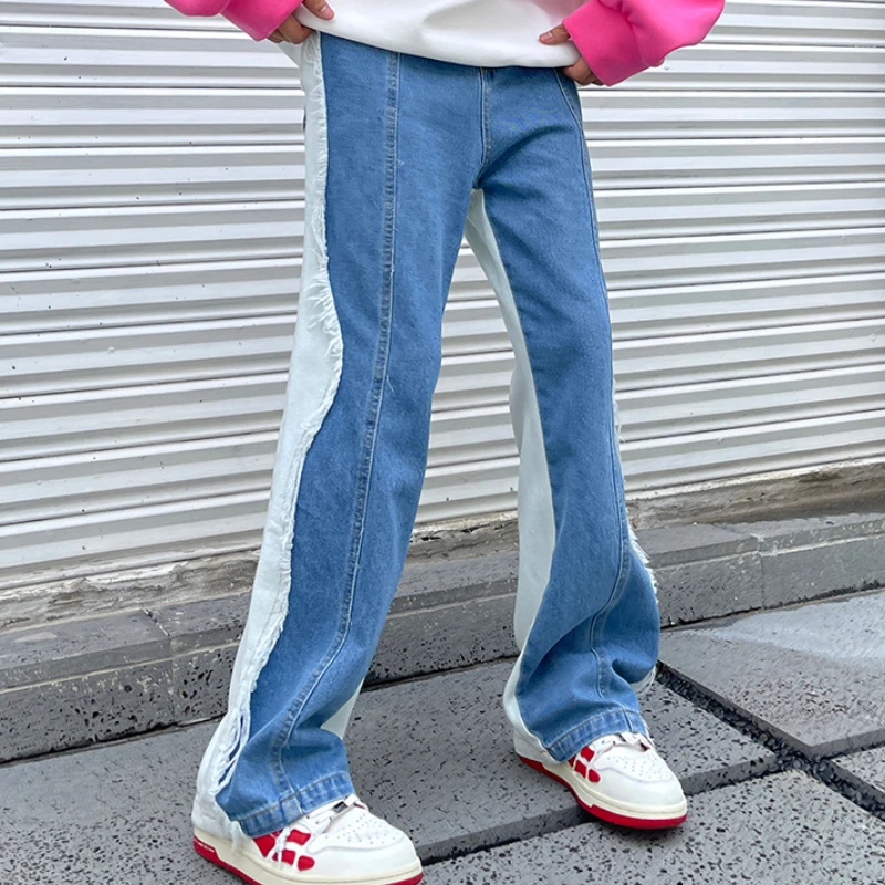 

Vintage High Street Patchwork Jeans for Men Straight Casual Baggy Pants Streetwear Fashion Hip Hop Denim Pants Men Clothing Y2k