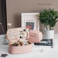 rownyeon luxury custom logo personalized pink pu leather cosmetic makeup bags in bulk