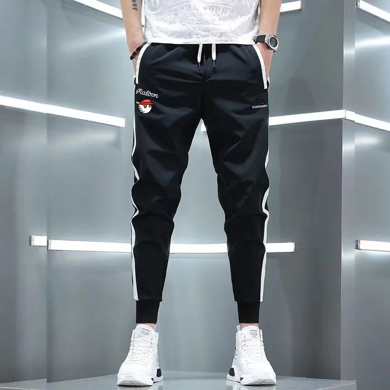 Golf Summer Ice Silk Sports Pants Men's 2023 New Slim-fit Small Foot Pants Trend Everything Bunched Foot Nine Points Casual Pant