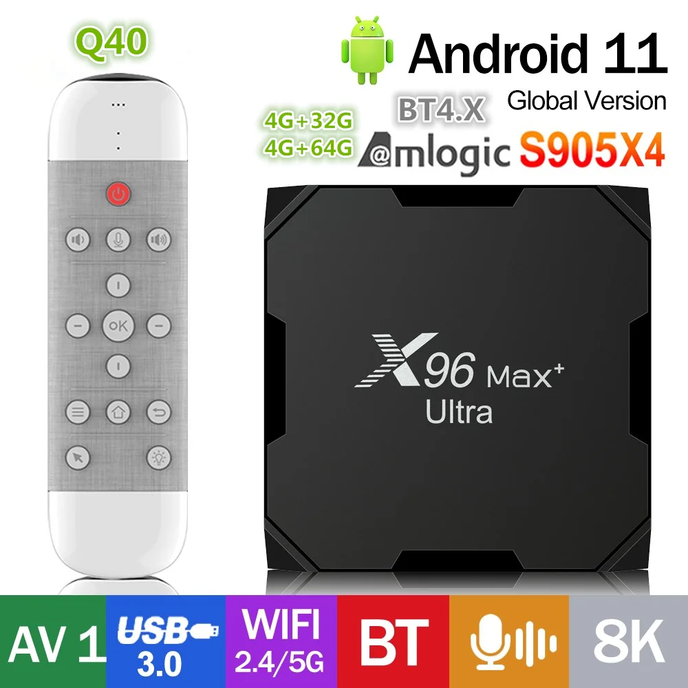 

X96 MAX+ Ultra TV Box Android 11.0 Amlogic S905X4 4G 32G 64G BT4.X AV1 2.4G 5G Wifi 8K HDR Media Play Set Top Box PK Tanix X4