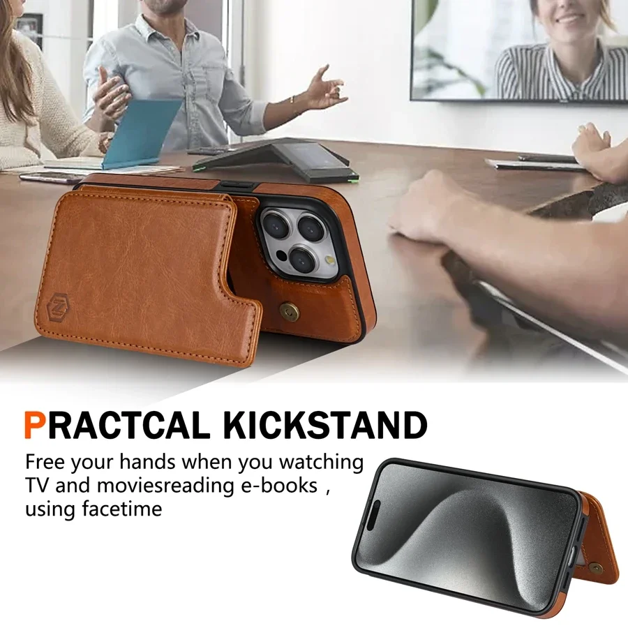 Чехол-бумажник с защитой от кражи и RFID-защитой для iPhone 16 Pro Max 15 Plus 14 13 12 11 SE 2 X XS XR 8 7