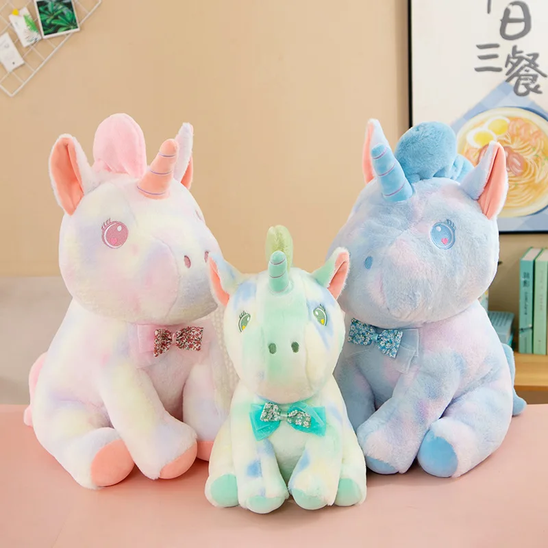 

Cartoon Colorful Unicorn Plush Toy Tie Dyed Pony Doll Soft Stuffed Animal Sleeping with Pillow Children's Doll Birthday Gift