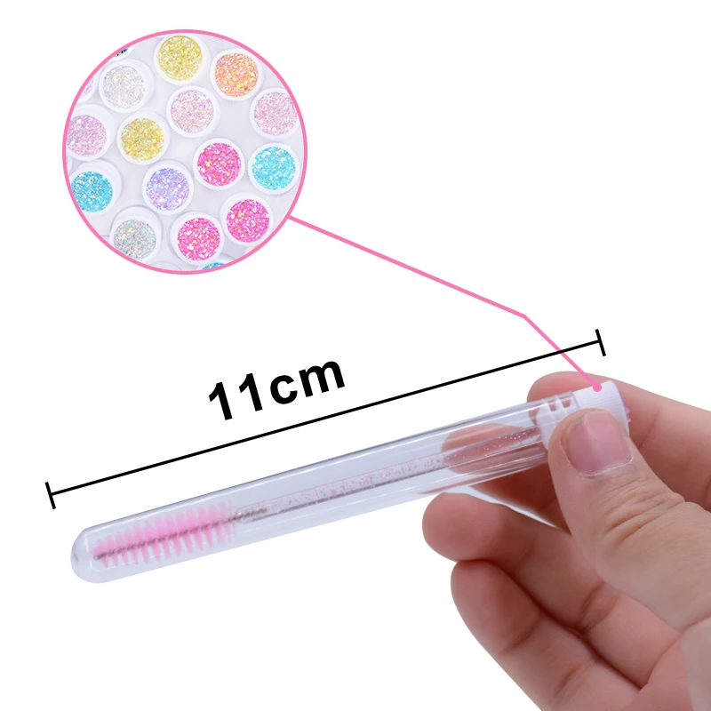 ZXZZS  50Pcs/Lot Wholesale Eyelash Mascara Wands With Tube Glitter Empty Lash Spoolie Brush Containers Eyelash Applicator Case